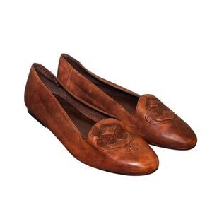 Clicks Womens Brown Leather Embossed Flats Slip On Shoes Size 7.5 B Brazil